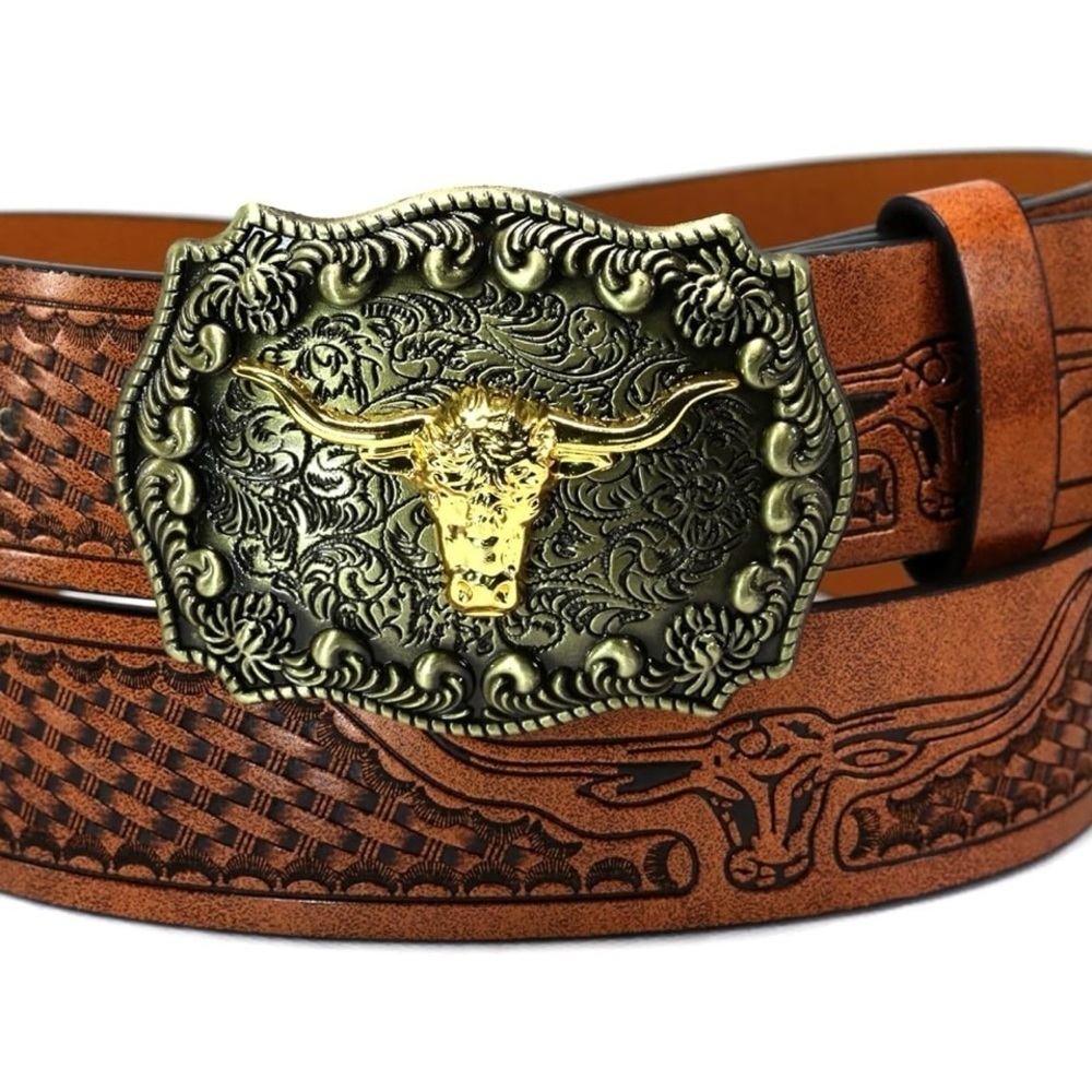 Brown Leather Belt with Gold Buckle